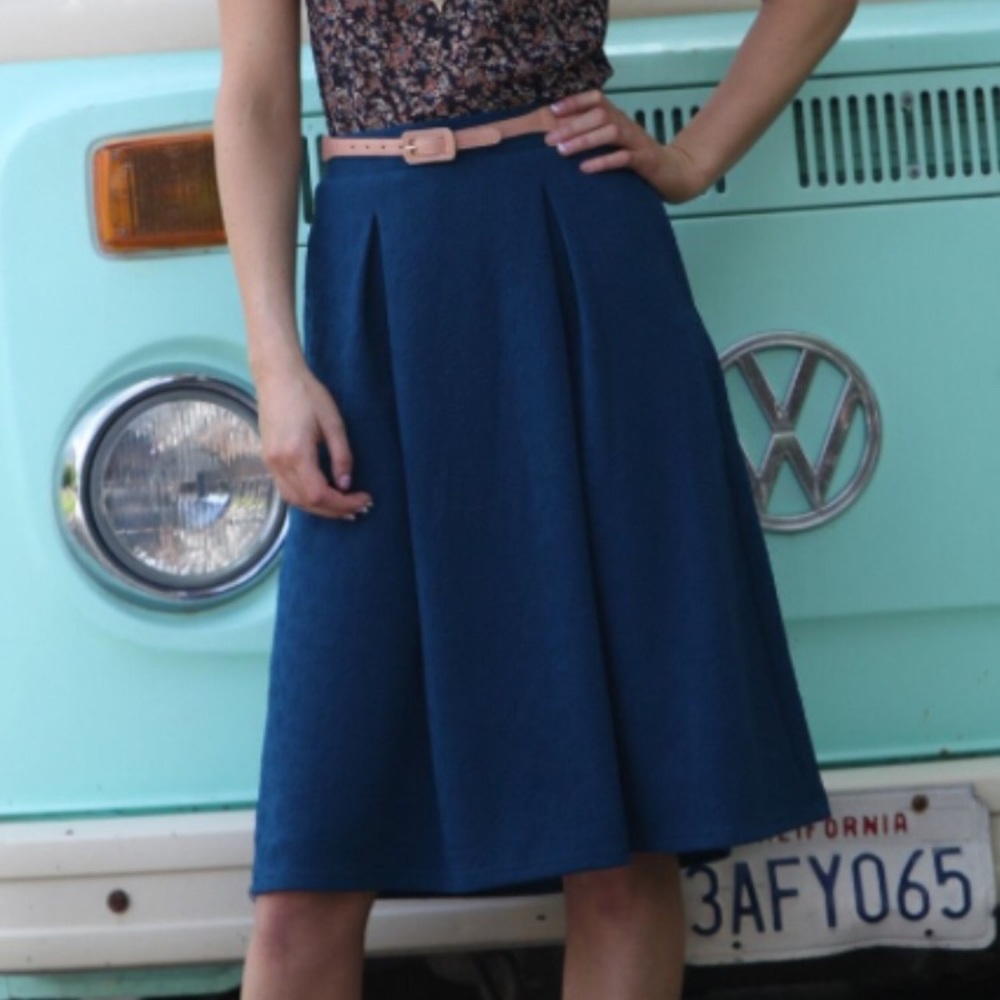 Mikarose Teal Textured A-Line Pleated Skirt