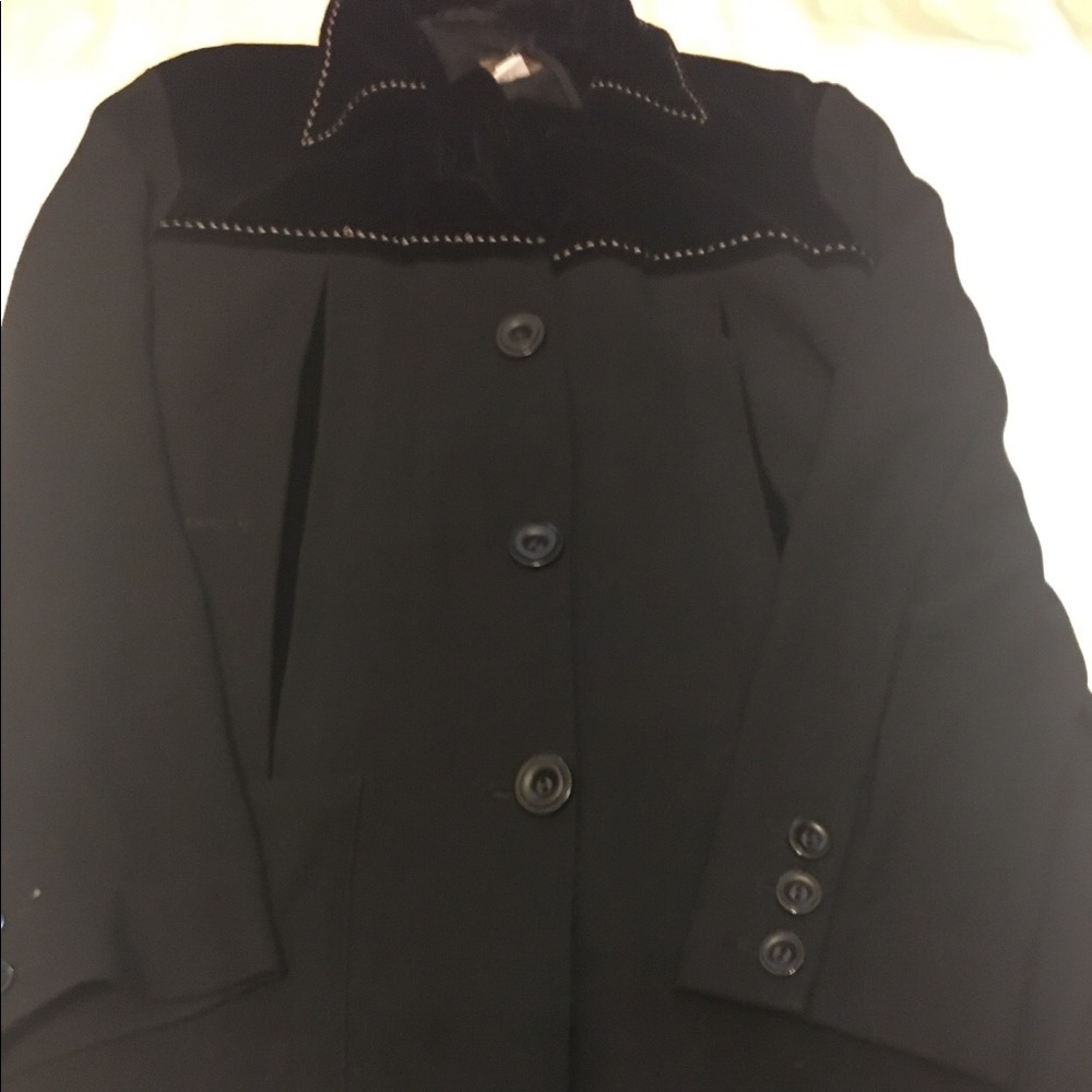 Velour and Rayon Blazer Ladies Black Oversized