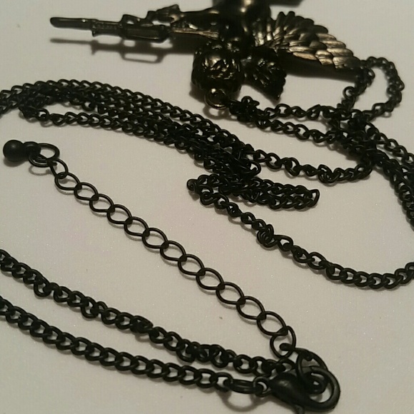 NEW Black Cherub Angel With A Gun Pendant Necklace - Picture 8 of 8