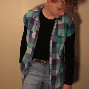 Short sleeve purple and green flannel in Women's