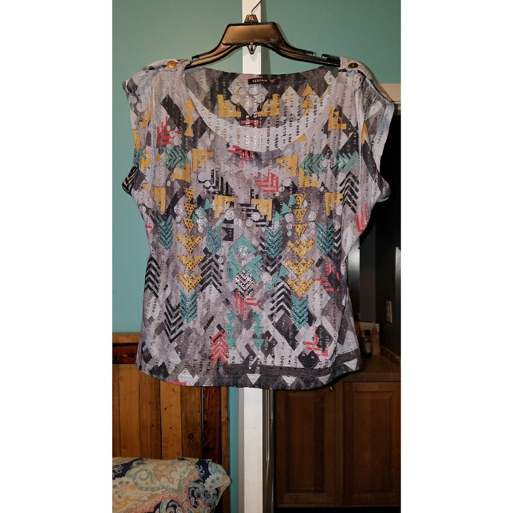 geometric sparkly desgin, sheer top