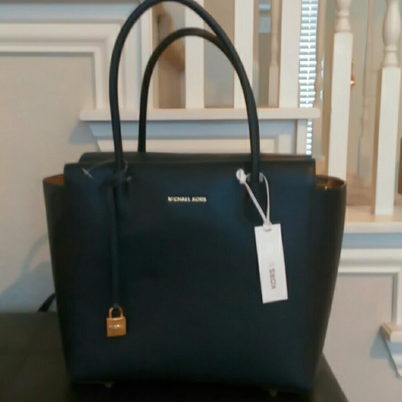NWT MICHAEL KORS MERCER large satchel dark blue - Picture 5 of 8