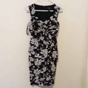 Black and White Floral Pattern Cocktail Dress