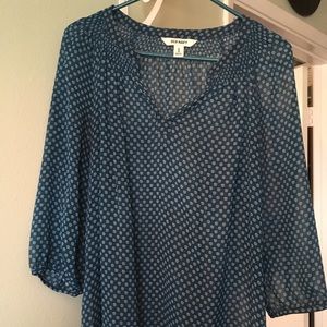 Sheer teal/blue floral blouse/shirt (Old Navy, M).