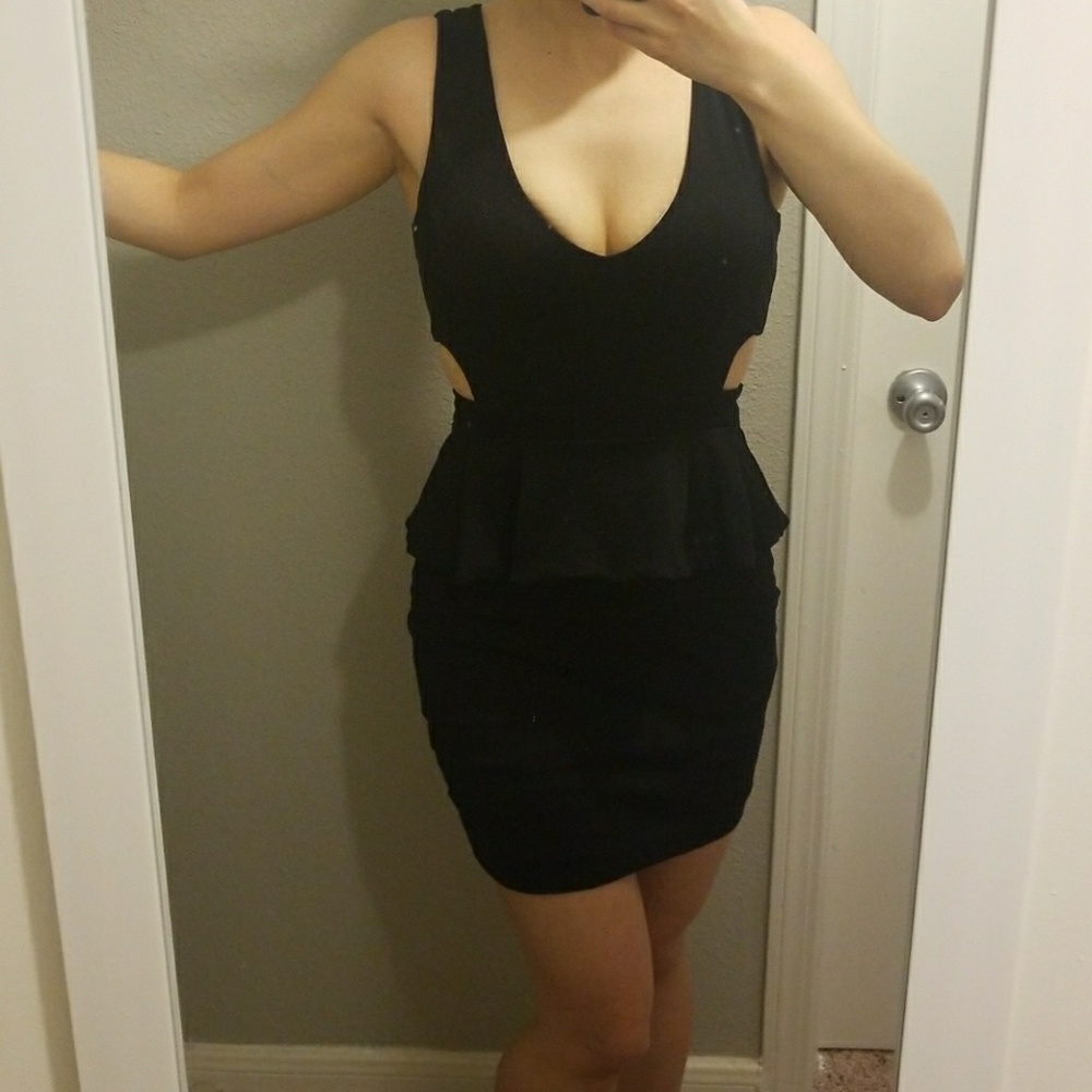 Bebe peplum cutout bodycon dress