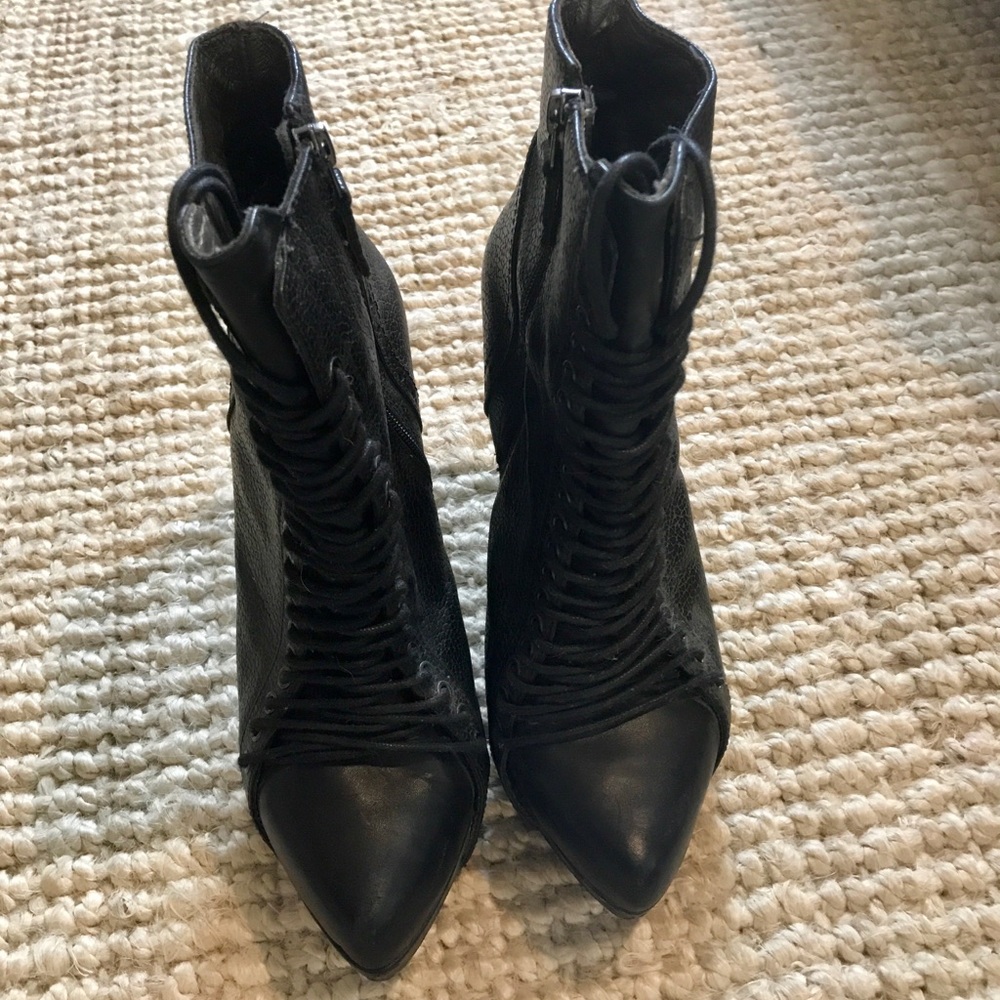 Black leather platform lace up bootie size 8.5