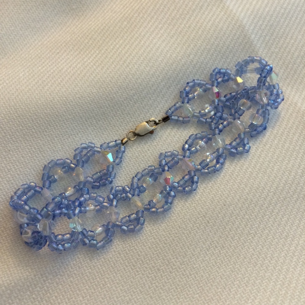 💌 light blue and AB clear beaded lace bracelet