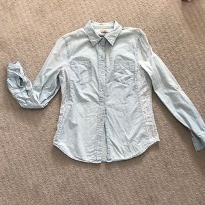 Denim shirt with lace inlay