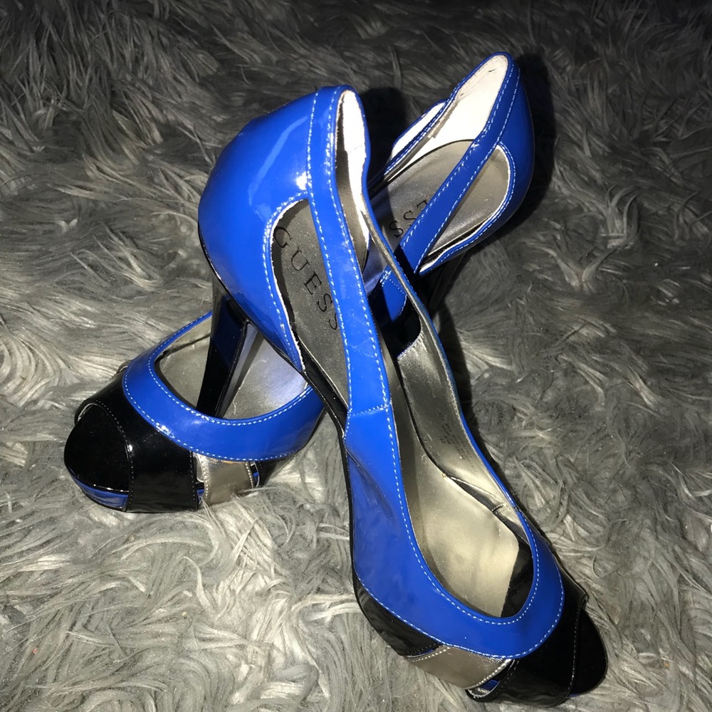 GUESS cut out heels!!!!! blue, silver & black HOT!