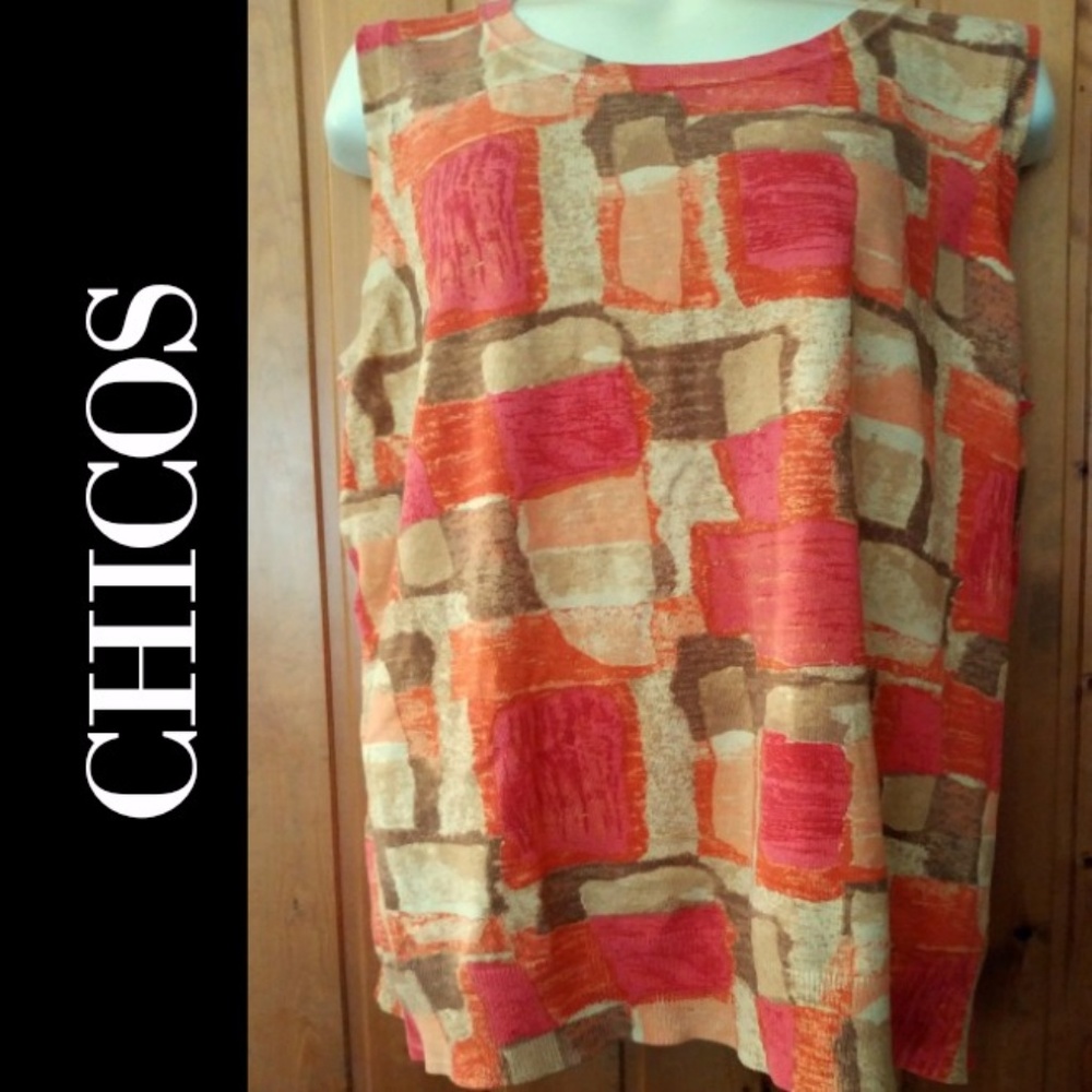 Chicos Orange, Pink, & Brown Sleeveless Top Size 3