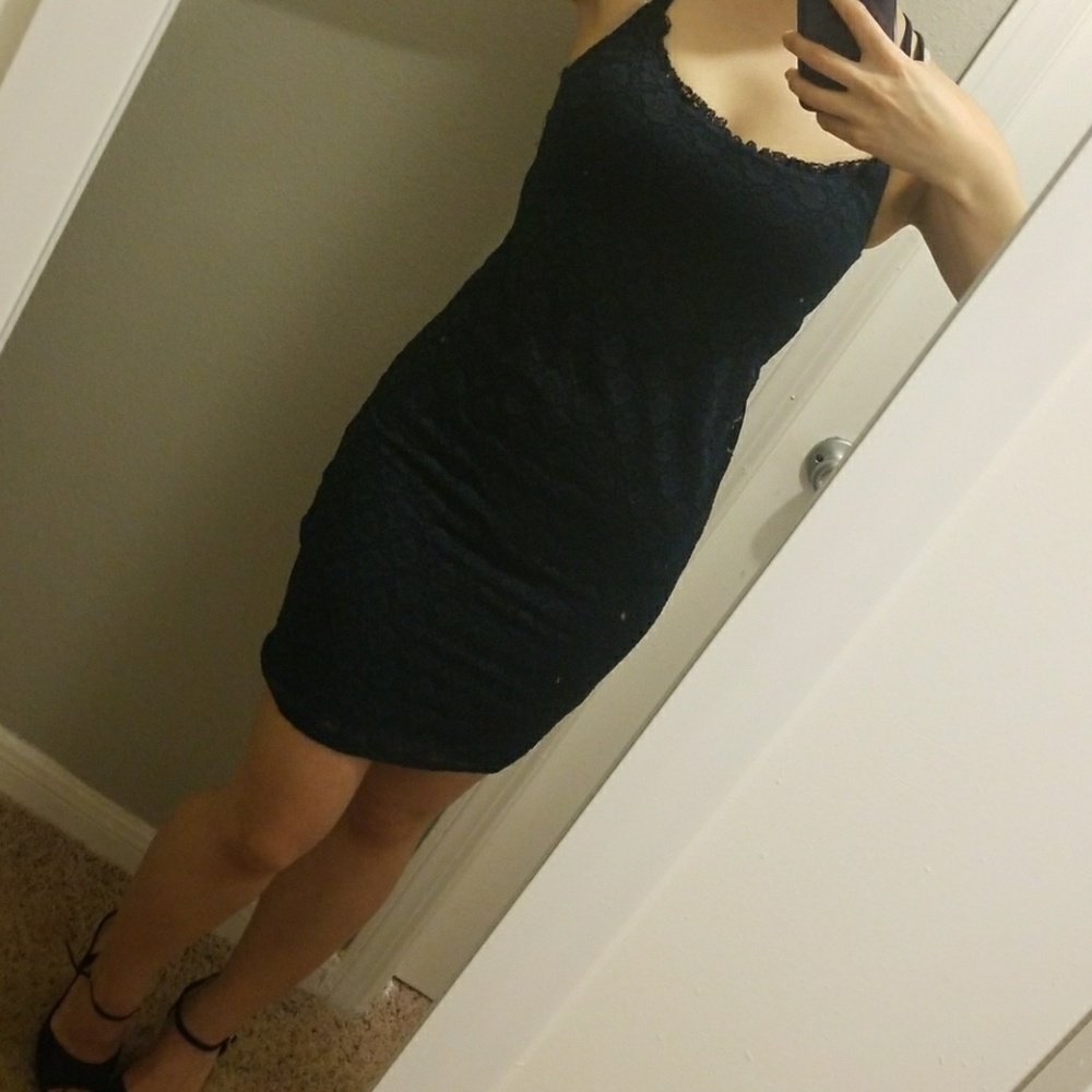Hollister bodycon navy lace criss cross back