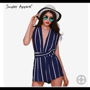 Stripped navy blue halter romper