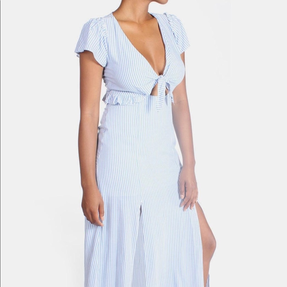 Blue and White Striped Maxi Dress