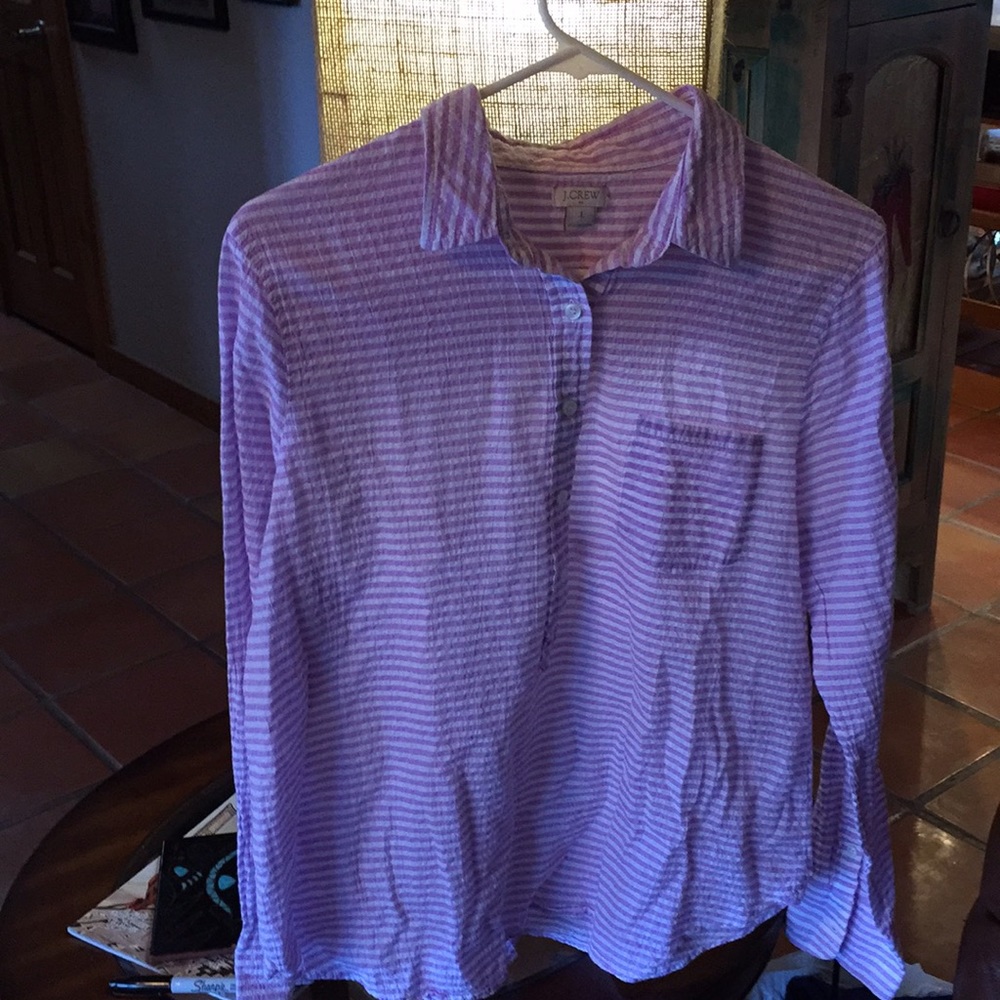 Very cute lavedar  and white striped collar shirt