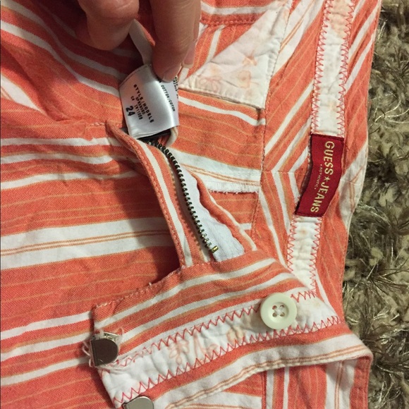 Coral Striped Guess Shorts Size 24 - Picture 3 of 3