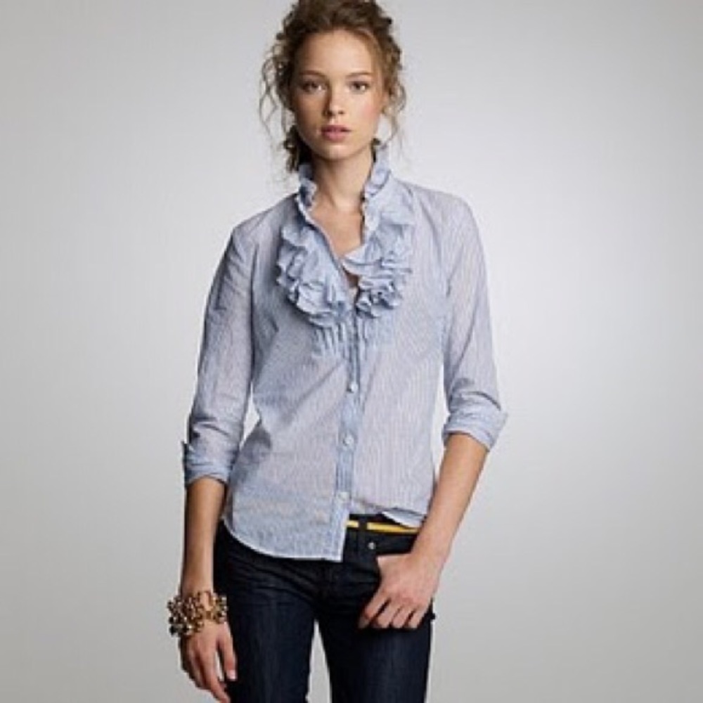 J. Crew Striped Frances Ruffle Button Down Shirt