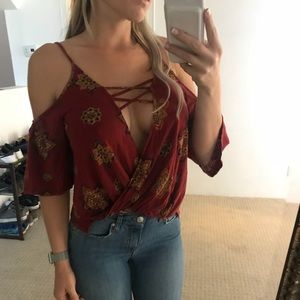 Sun & Shadow Cold Shoulder Surplice Top