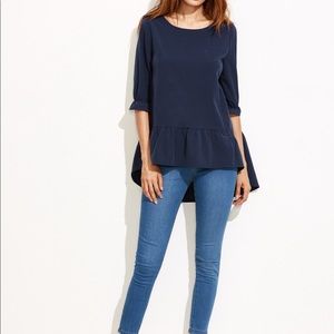 High low ruffle blouse navy