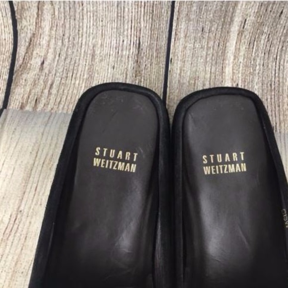 Stuart Weitzman Suede Jeweled Buckle Slip On Mules - Picture 6 of 7