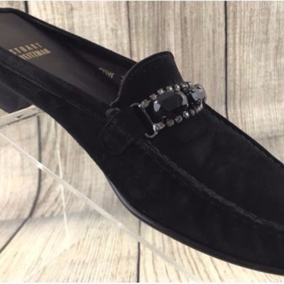 Stuart Weitzman Suede Jeweled Buckle Slip On Mules - Picture 4 of 7