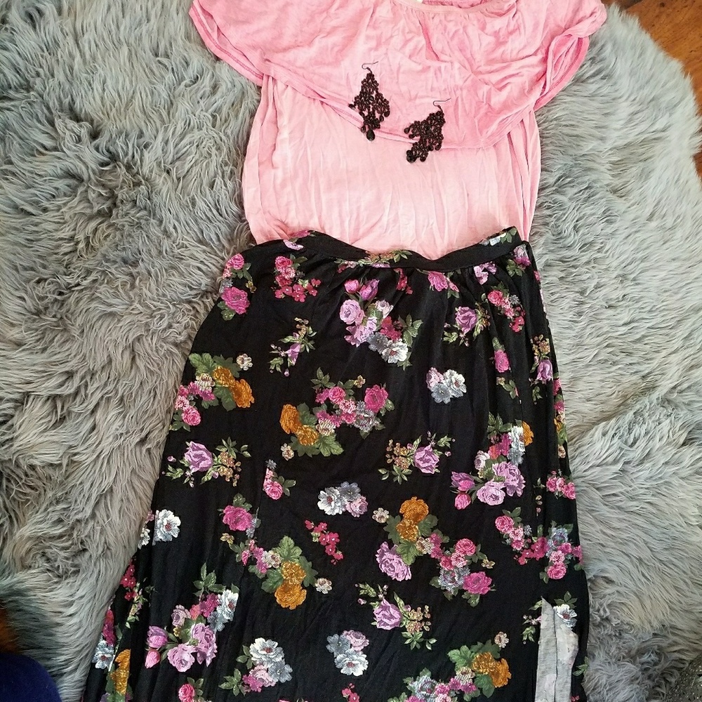 ASOS Floral Maxi Skirt with Slit