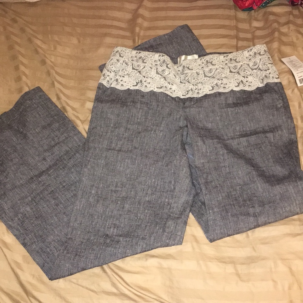 NWT Anthropologie elevenses Lace Linen Pants sz 8