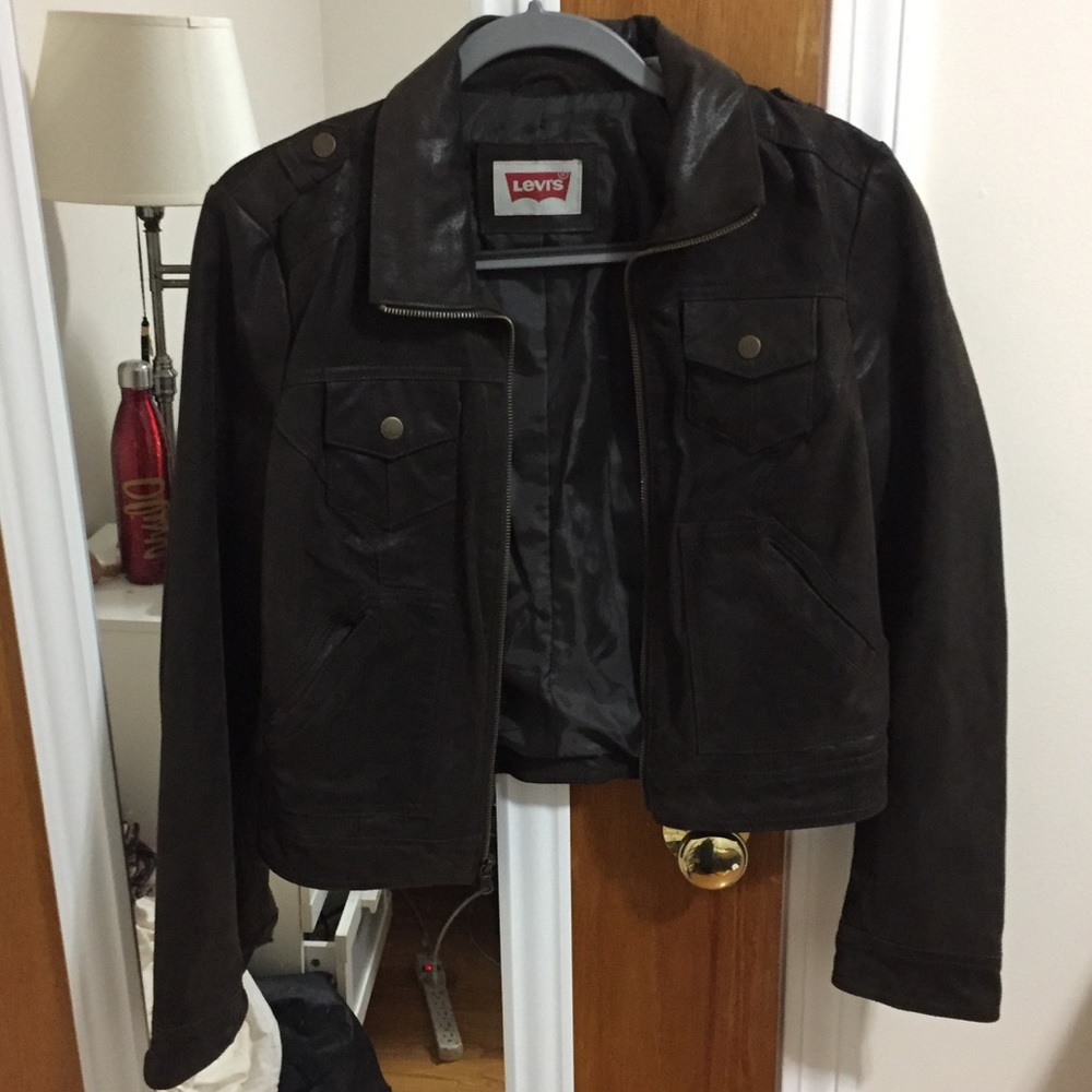 Dark Brown Levi's Leather Bomber Jacket