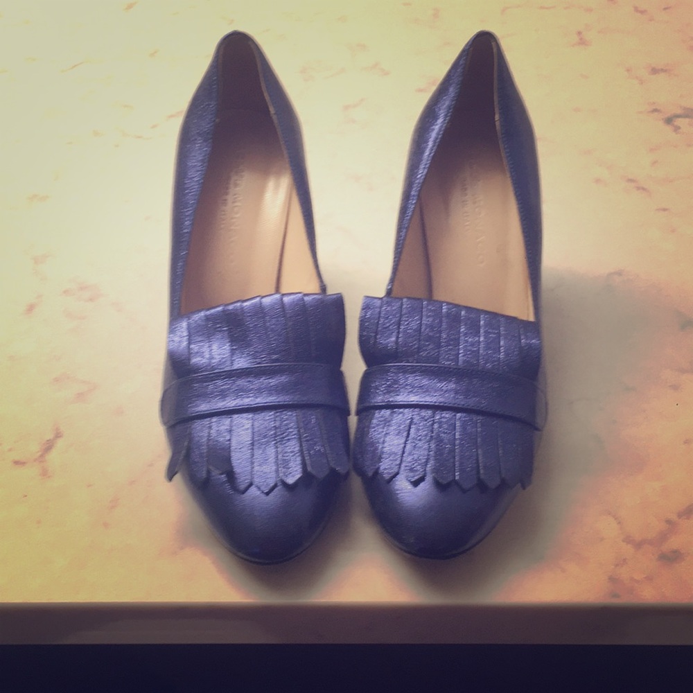 Metallic Blue Loafer Style Pump