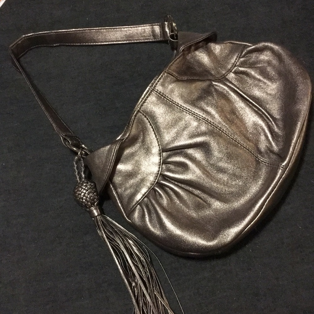 Metallic grey evening bag