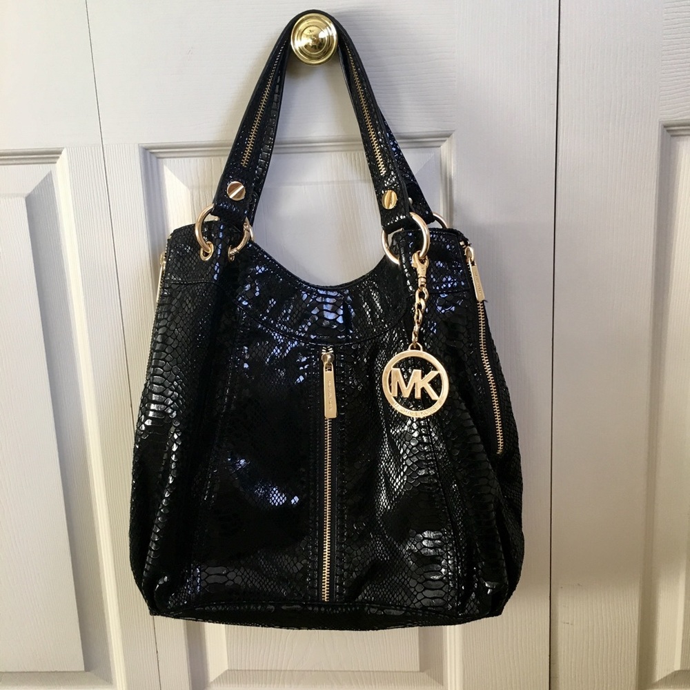 Michael Kors Leather Black Python Embossed Bag