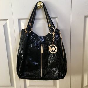 Michael Kors Leather Black Python Embossed Bag