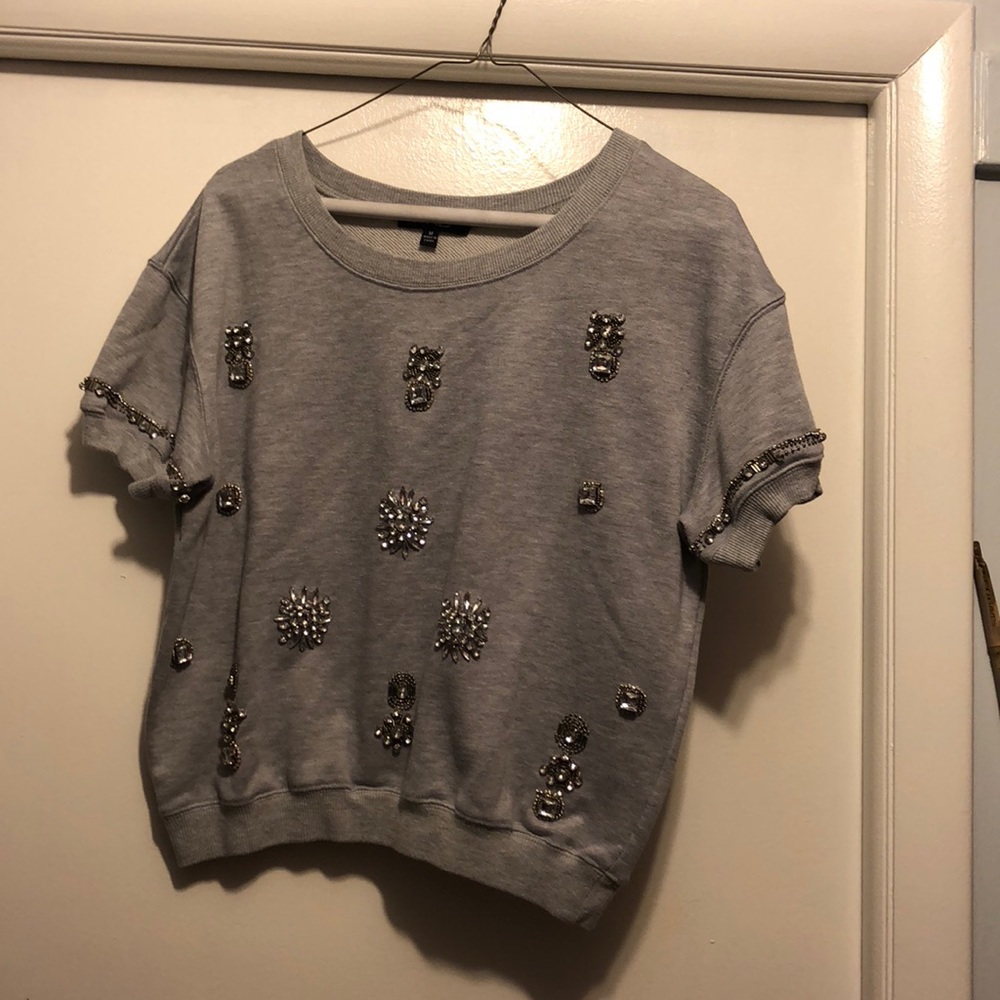 Short sleeve grey top with crystal/ stone work