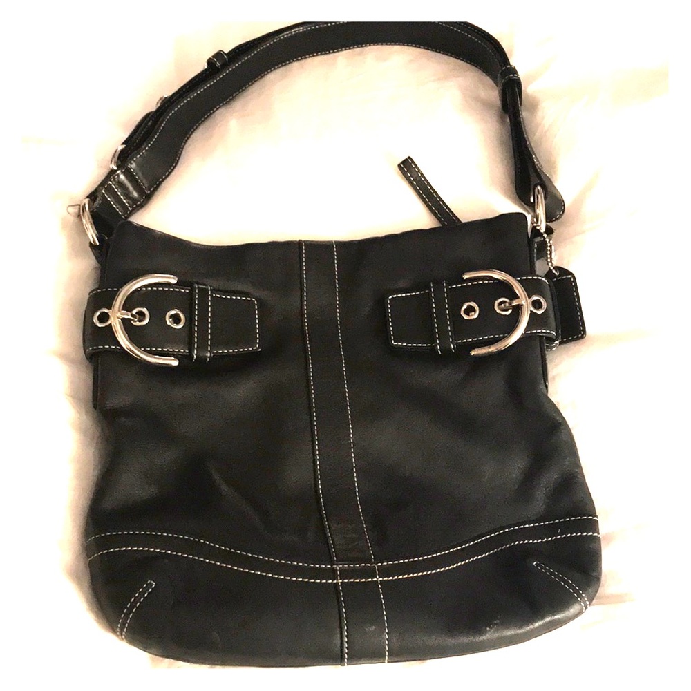 Black leather coach purse