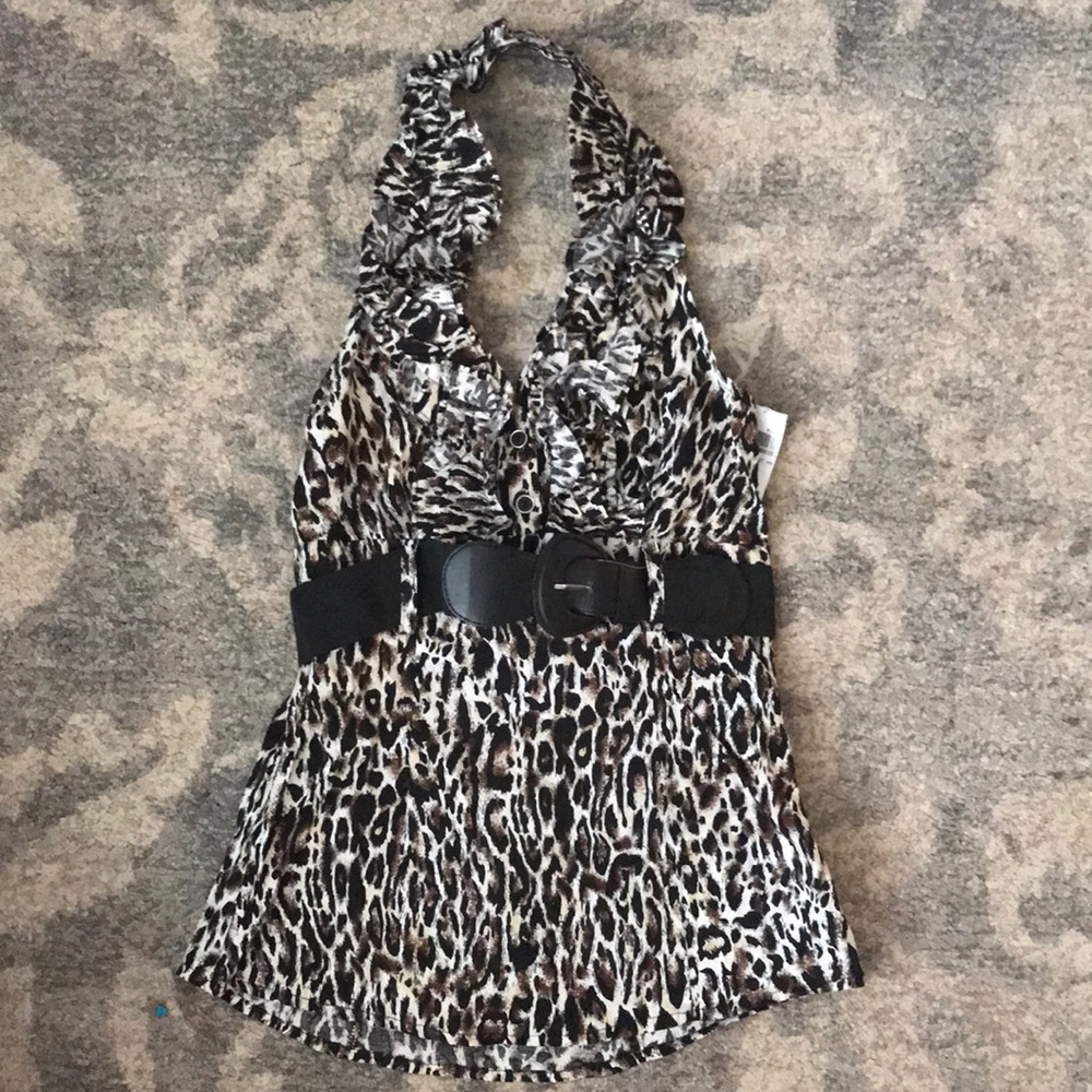 NWT leopard print halter top with belt