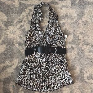 NWT leopard print halter top with belt