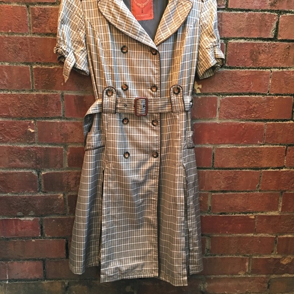 Plaid Short Sleeve Pea Coat Peacoat size Medium - Picture 2 of 5