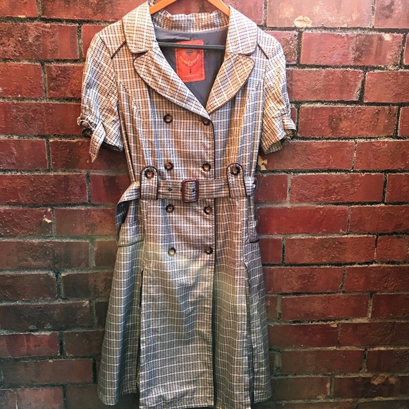 Plaid Short Sleeve Pea Coat Peacoat size Medium - Picture 1 of 5