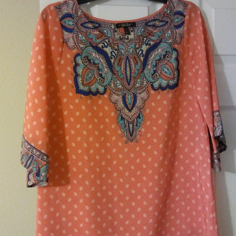 Coral/mint multi colored dress. 3/4 sleeves. NWT.