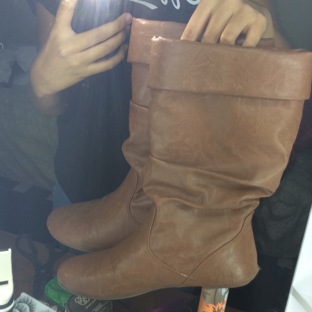 Brown leather boots