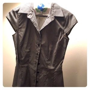 H&M Black/White Check Business Shirt - Cap Sleeves