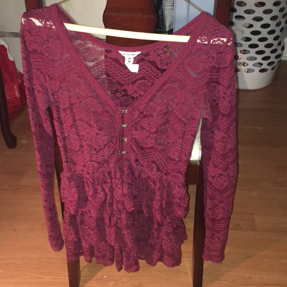 Bethany Mota Burgundy Lace Top