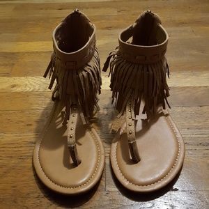Suede fringe gladiator sandals
