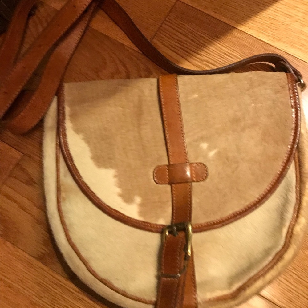 Long strap calf hair purse