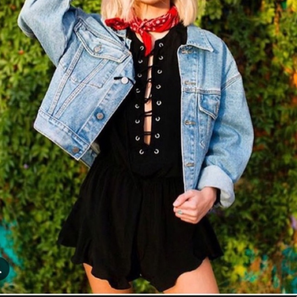 Cotton Candy LA Black Lace Up Romper — medium