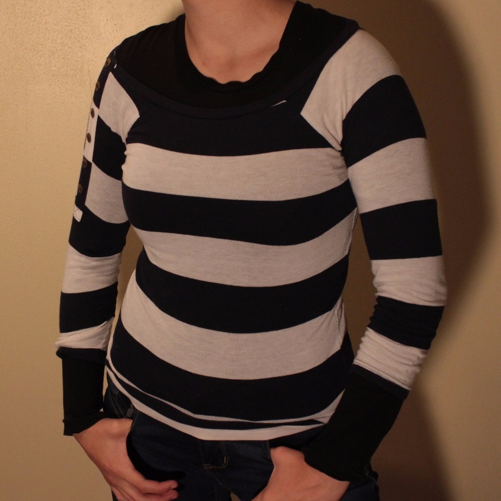 Navy blue and white stripped long sleeve in Women