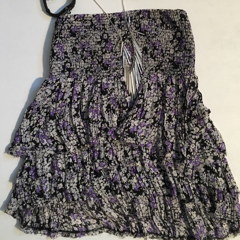 FREE PEOPLE STRAPLESS CHIFFON TIERED TOP