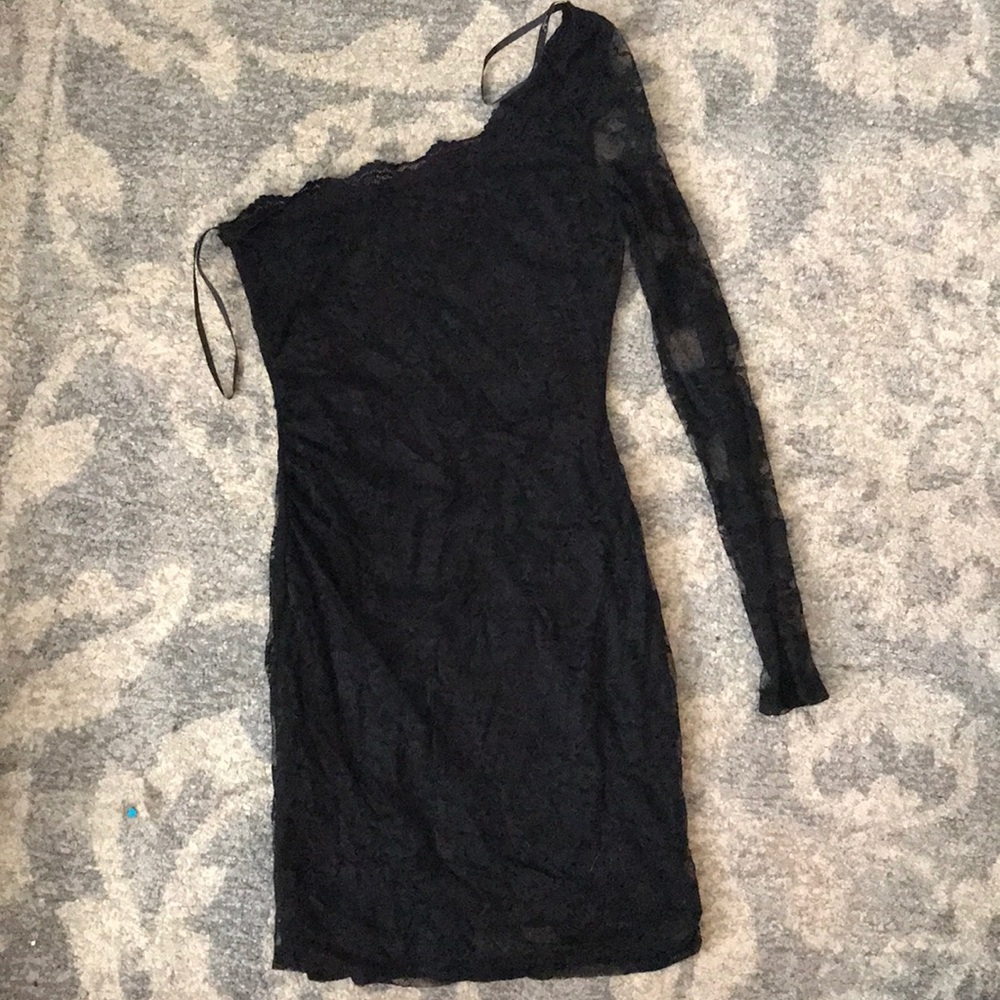 NWT lace little black dress one shoulder