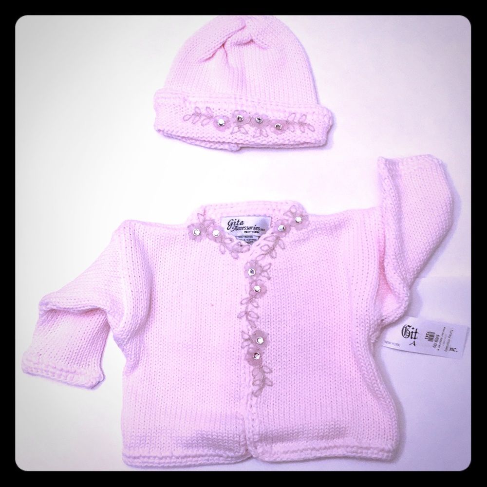 Gita accessories-0-6mo girl knit sweater and hat