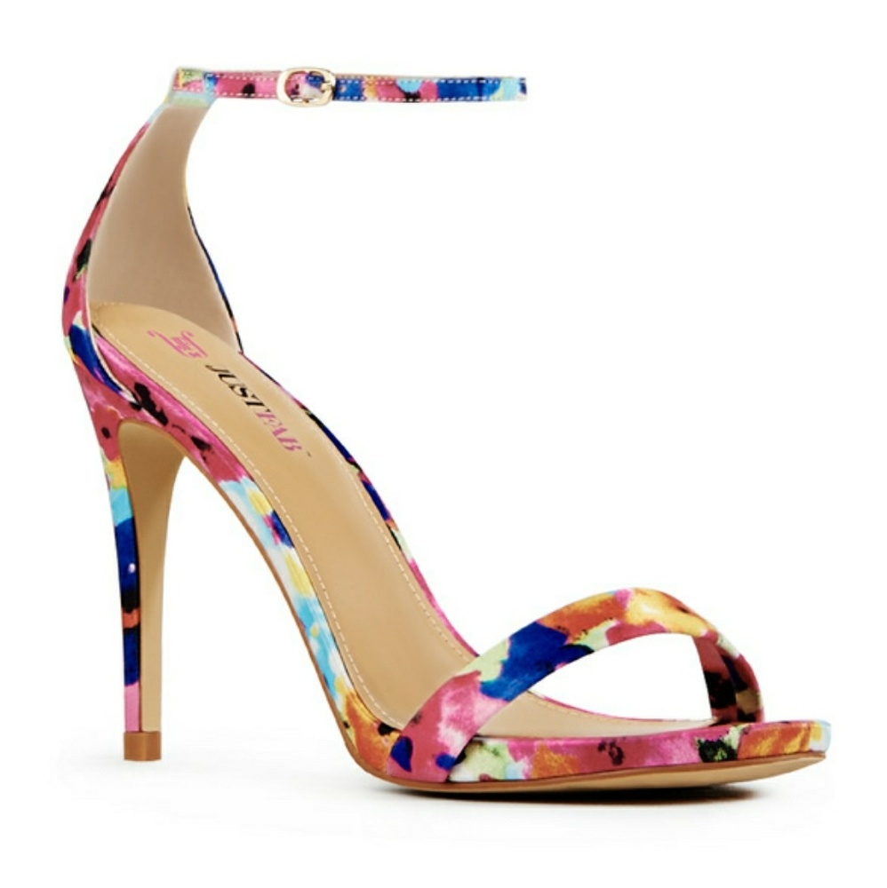 JustFab Rosey Floral Strappy Heels