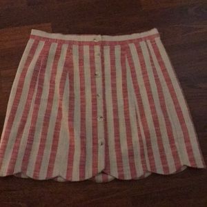 Red and cream striped skirt